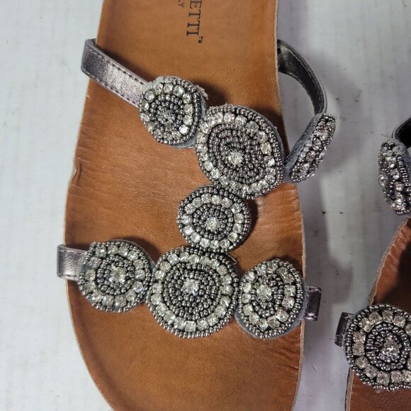 A. Giannetti Women Beaded Silver Metallic Leather Slip-On Sandals Size 7.5 - Picture 7 of 9